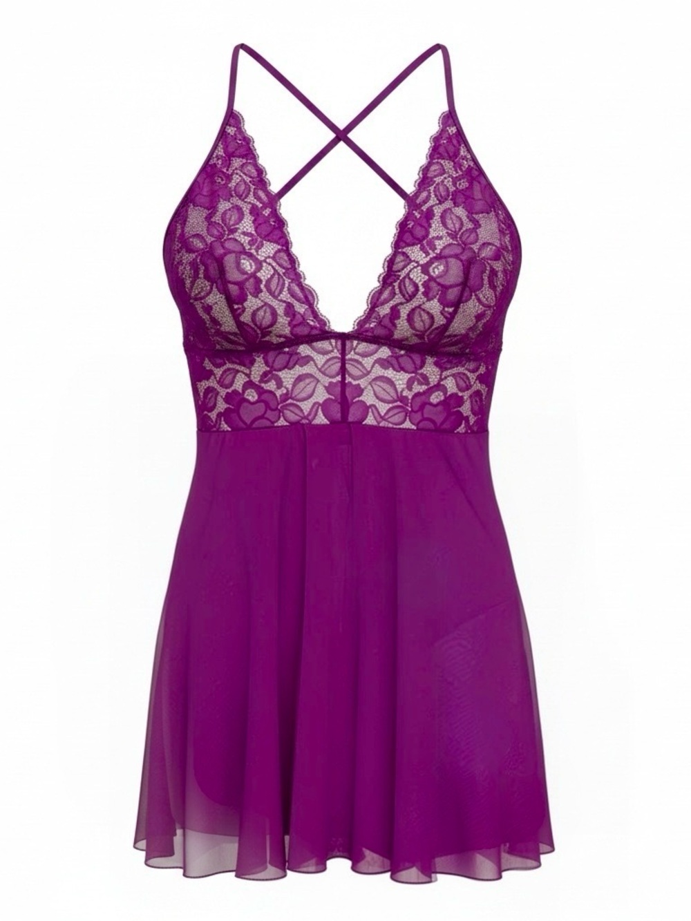La Vie En Rose Purple Lace & Mesh Chemise